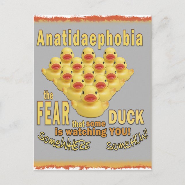 Cartão Postal ANATIDAEPHOBIA - FEAR OF DUCKS!  Rubber Duck (Frente)