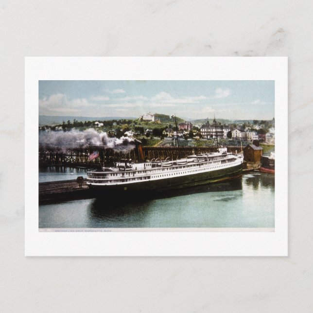 Cartão Postal Anchor Line Dock, Marquette, Michigan 1908 (Frente)
