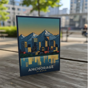 Cartão Postal Anchorage Alaska skyline com montanhas e água