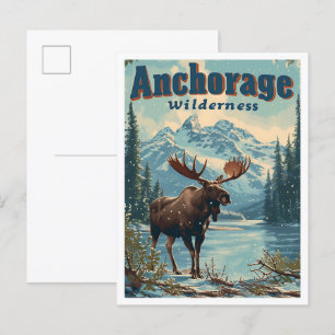 Cartão Postal Anchorage Alaska Vintage Art Viagem Illustration