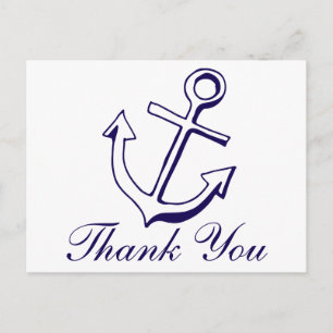 Cartão Postal Âncora de Navio Azul Marinho Obrigado Festa de Cas
