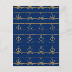 Cartão Postal âncora dourada sobre fundo azul marinho