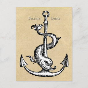 Cartão Postal Âncora e golfinho - Festina Lente