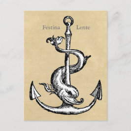 Cartão Postal Âncora e golfinho - Festina Lente