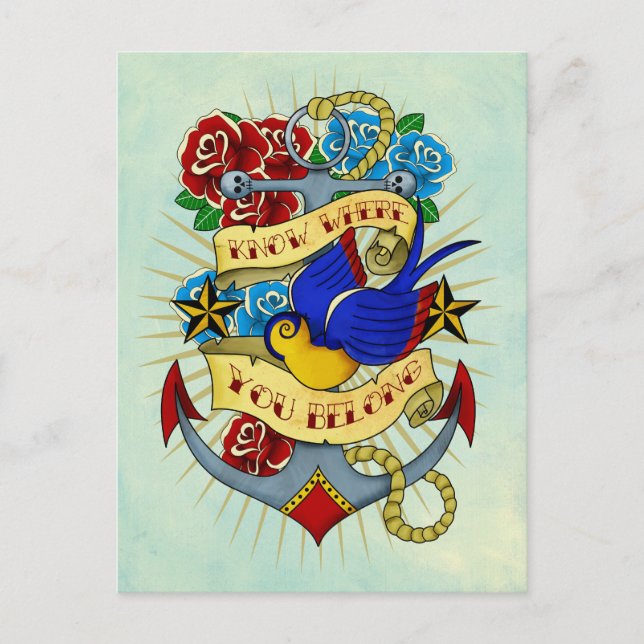 Cartão Postal Âncora, Engula e Rosas (Frente)