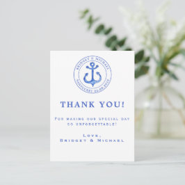 Cartão Postal Âncora Náutica Azul | Agradecimento de Casamento