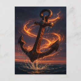 Cartão Postal Âncora Rústica Flamejante – Arte Náutica Fantástic