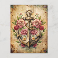 Âncora Rústica Vintage Rosas Oceano Náutico