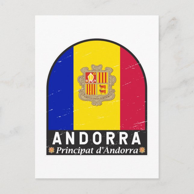 Cartão Postal Andorra Flag Emblem Distress Vintage (Frente)