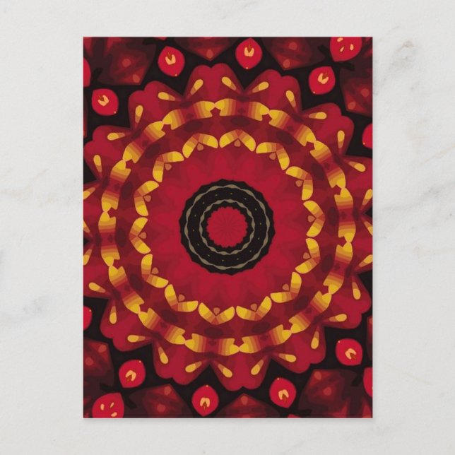 Cartão Postal Anéis De Ouro No Mandala Vermelho (Frente)
