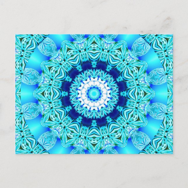 Cartão Postal Anel Anjo de Gelo Azul, Abstrato Mandala (Frente)