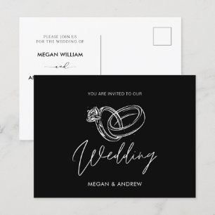 Cartão Postal Anel de casamento moderno preto e branco