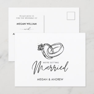 Cartão Postal Anel de casamento moderno preto e branco