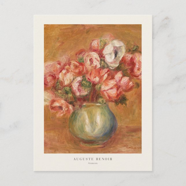 Cartão Postal Anêmonas Flores em Renoir Vase Auguste (Frente)