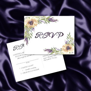 Cartão Postal Anemone Greenery Floral Boho Modern RSVP Resposta