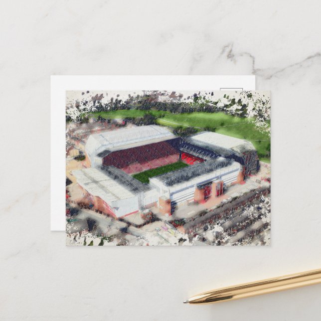 Cartão Postal Anfield Stadium Liverpool - Artistic Watercolour (Frente/Verso In Situ)