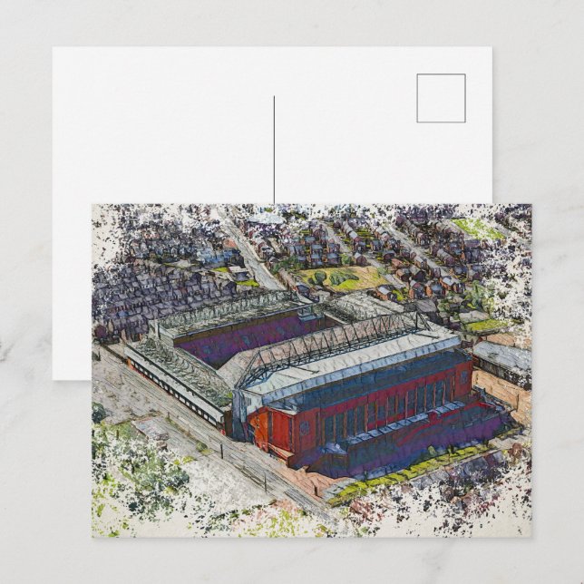 Cartão Postal Anfield Stadium Liverpool - Artistic Watercolour (Frente/Verso)
