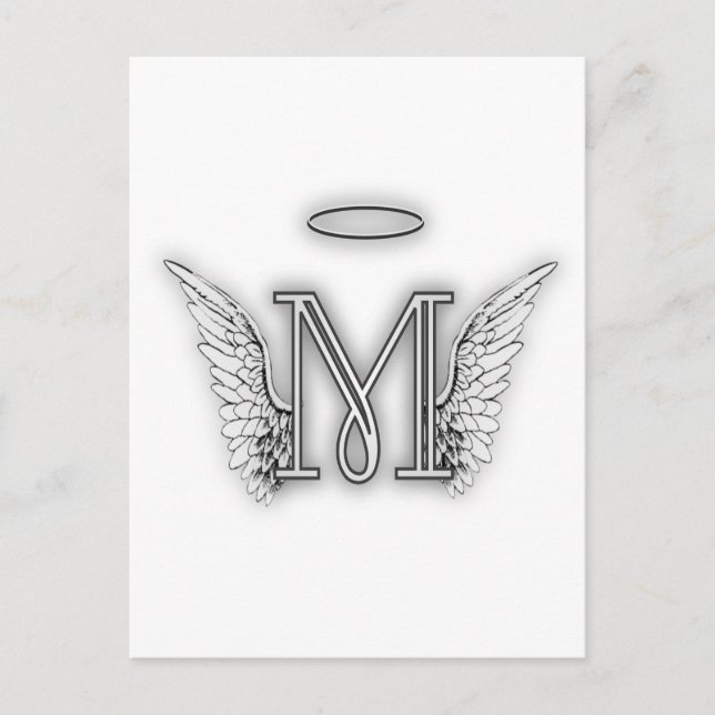 Cartão Postal Angel Alphabet M Initial Letter Wings Halo (Frente)