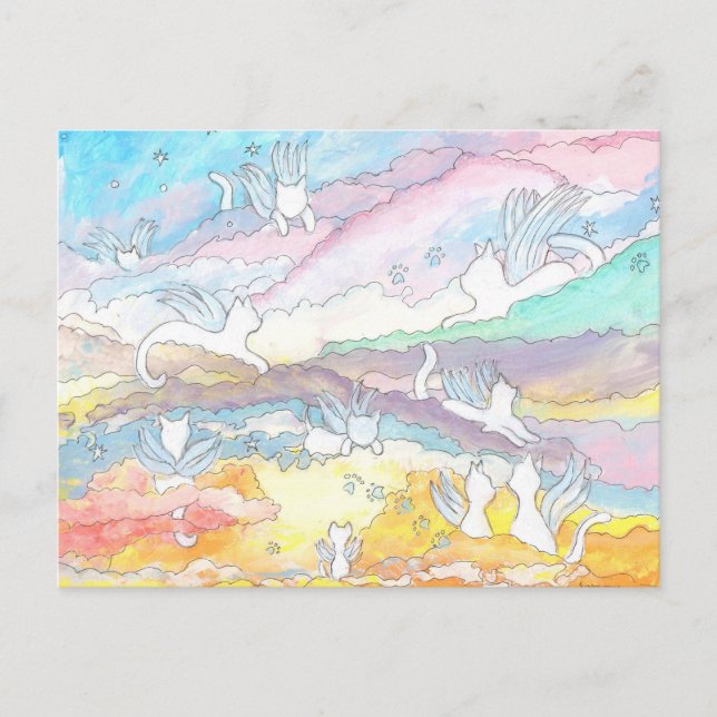 Cartão Postal Angel cats no céu, compaixão, perda de animais (Frente)
