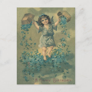 Cartão Postal Angel Cherub Basket Esqueça-Me-Não
