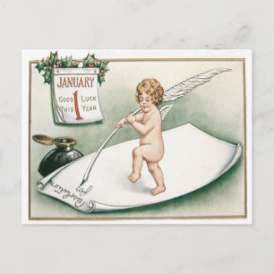 Cartão Postal Angel Cherub Holly Calendary Resolution Letter