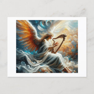 Cartão Postal Angel com Harp,