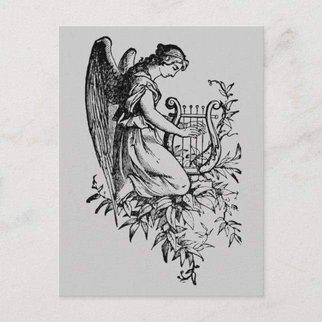 Cartão Postal Angel Com Harp E Flora (Frente)