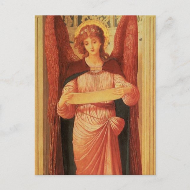 Cartão Postal Angel com um pergaminho de John Melhuish Strudwick (Frente)