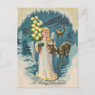 Cartão Postal Angel e Deers Feliz Natal Feriado