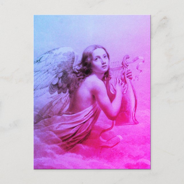 CARTÃO POSTAL ANGEL JOGANDO LYRA SOBRE AS NUVENS (Frente)
