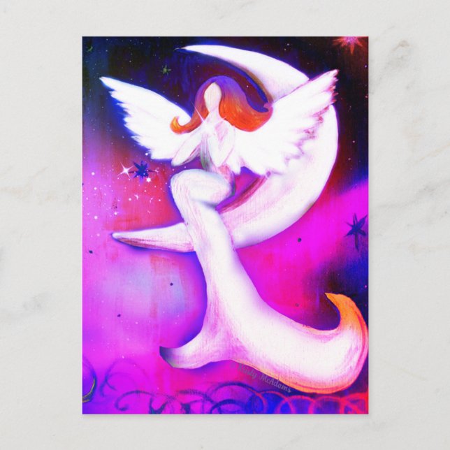 Cartão Postal Angel Moon Stars Fada Art Celestial Ilustração (Frente)