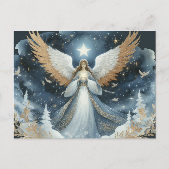 Cartão Postal Angel on Christmas night beautiful (Frente)