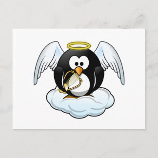 Cartão Postal Angel Penguin em uma nuvem