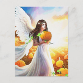 Cartão Postal Angel Pumpkin Wings Autumn Linda Fantasia Art