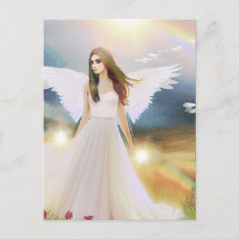 Cartão Postal Angel Rainbow Light Hope Wings Flores Fantasy Art