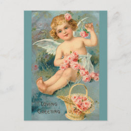 Cartão Postal Angel Saudações Bonita Vintage Floral