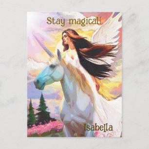 Cartão Postal Angel Unicorn Permaneça Um Monograma De Arte De Aq