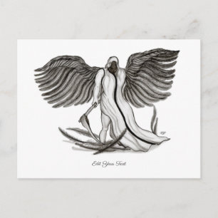 Cartão Postal Angel Uriel, design preto e branco