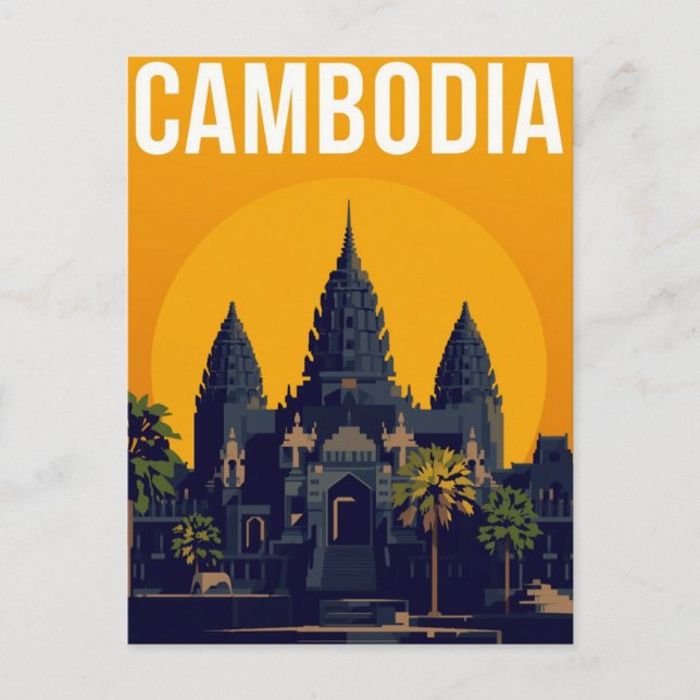 Cartão Postal Angkor Wat Cambodia Retro (Frente)