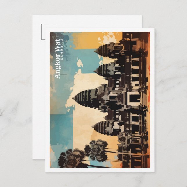 Cartão Postal Angkor Wat Camboja Pop Art Viagem (Frente/Verso)