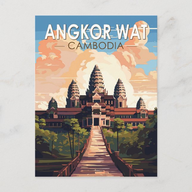 Cartão Postal Angkor Wat Camboja Viagem Arte Vintage (Frente)