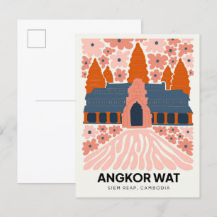 Cartão Postal Angkor Wat Siem Reap Cambodja viagem de arte flora