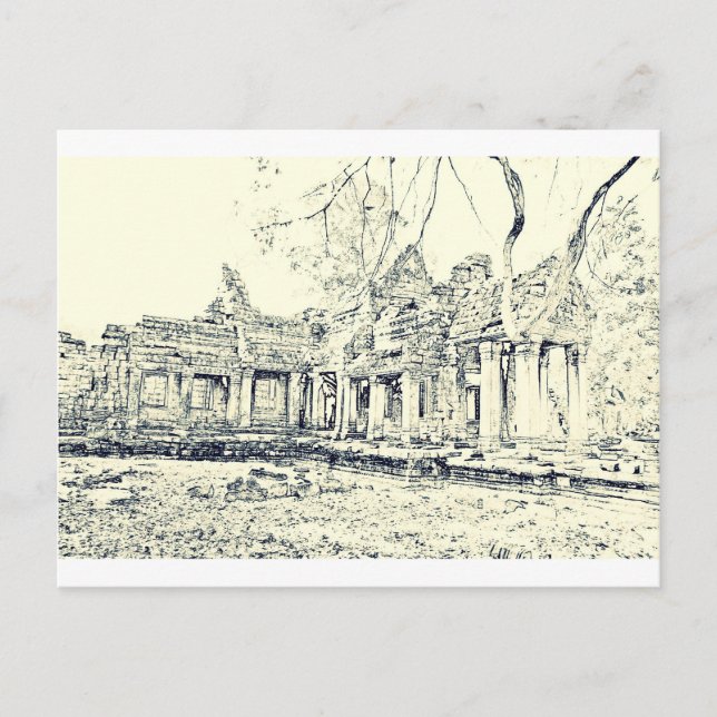 Cartão Postal Angkor Wat Sketch (Frente)