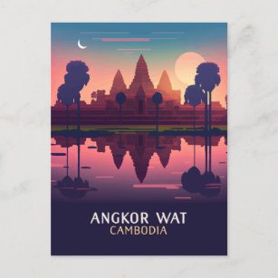 Cartão Postal Angkor Wat Sunrise Cambodja Siem Reap Retro