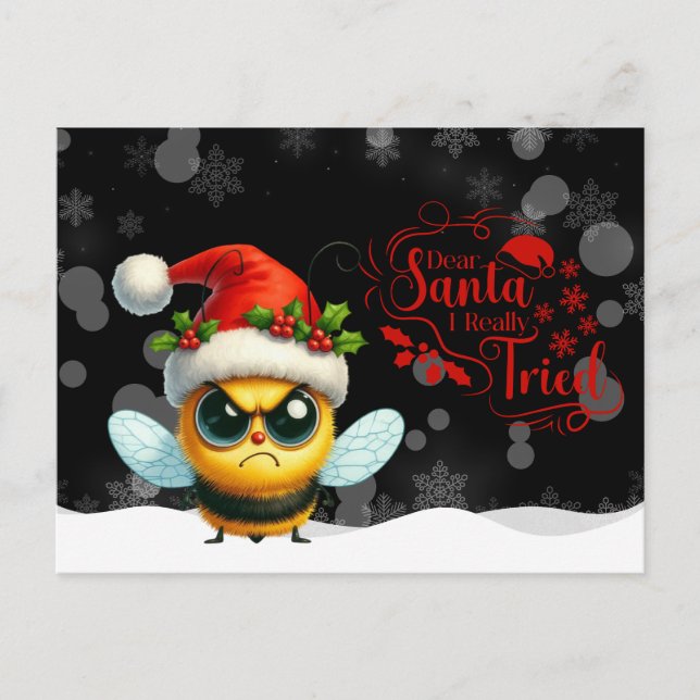 Cartão Postal Angry Bee Dear Santa I Really  Tried Postcard (Frente)