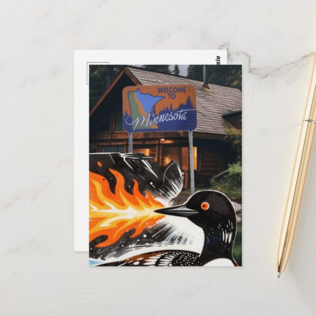 Cartão Postal Angry fire breathing MN Loon Protest (Frente/Verso In Situ)