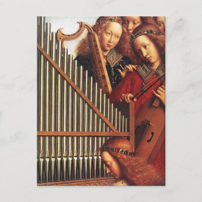 Cartão Postal ÂNGULOS JOGANDO MÚSICA, detalhe, Pergaminho (Frente)