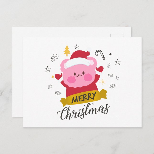 Cartão Postal animação bonitinha de urso de natal feliz (Frente/Verso)