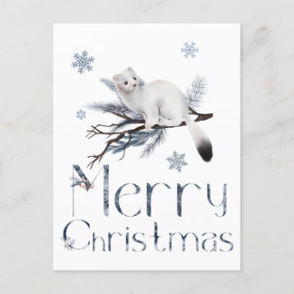 Cartão Postal Animais Ariscos Brancos Em Uma Árvore De Pinho