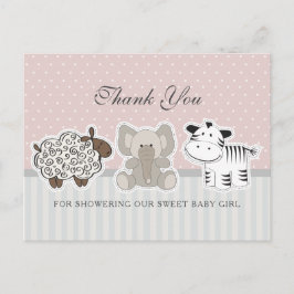 Cartão Postal Animais Bebês Chá de Bebê Rosa Obrigado